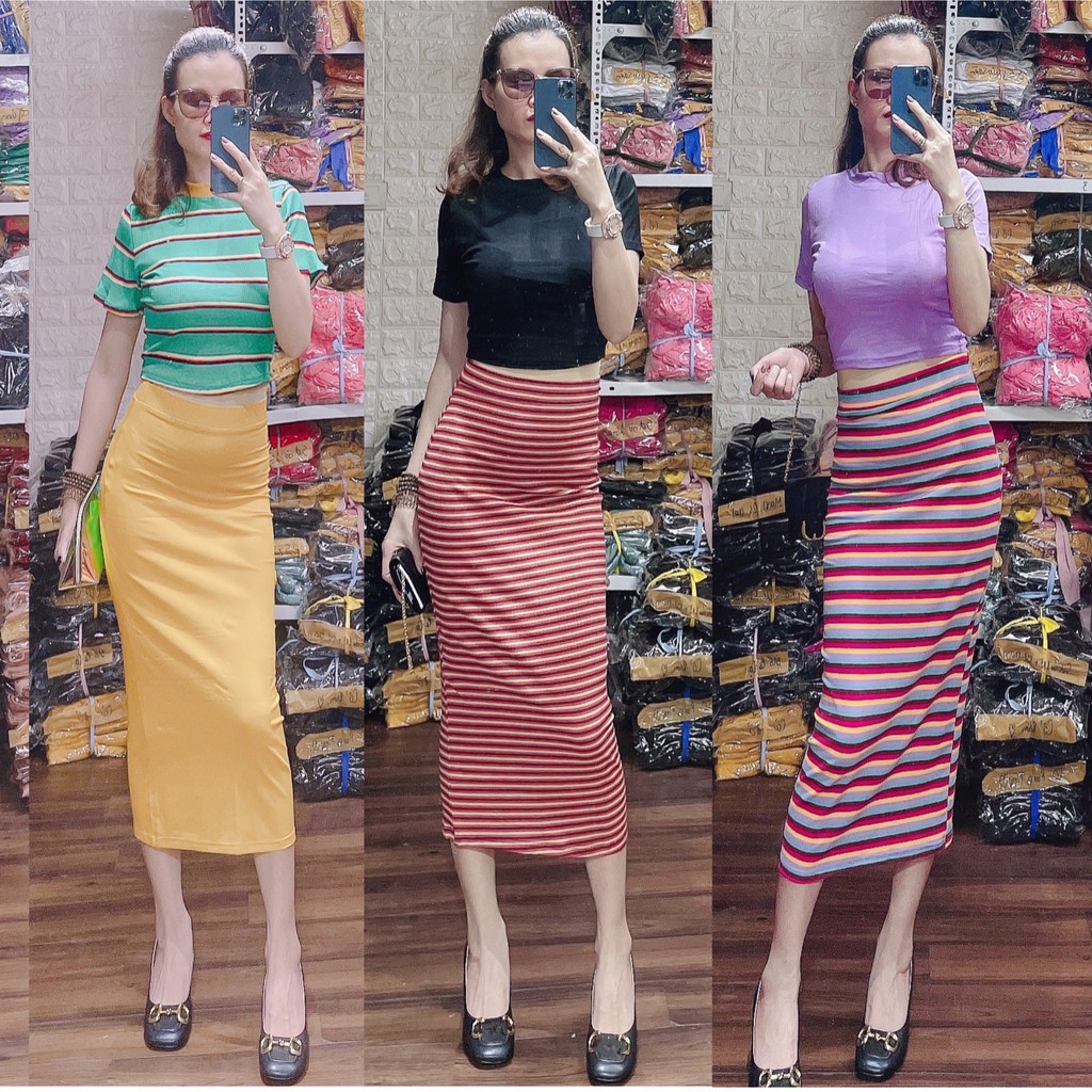 set áo cộc tay croptop + chân váy kẻ nhiều màu set body sang chảnh Annastore