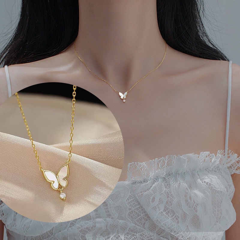Dây Chuyền Hợp Kim Mặt Bướm Đính Đá Phong Cách Hàn Quốc Thời Trang