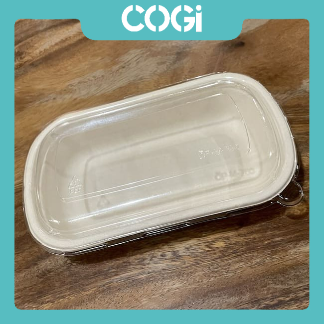 50 hộp bã mía dài 1 ngăn kèm nắp nhựa pet hoặc nắp bã mía 700ml dùng 1 lần cogi đựng sầu riêng, mít xuất khẩu