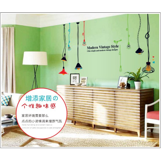 Decal trang trí tường Bóng đèn dây phong cách ( 5 bóng )