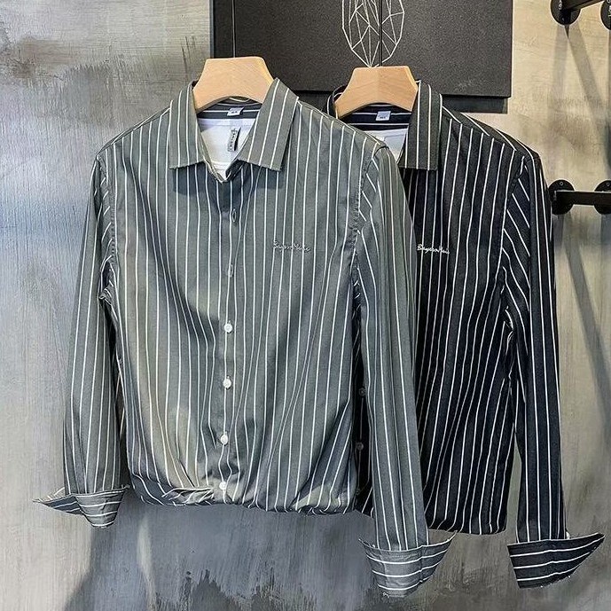 Áo Sơ Mi Dài Tay Họa Tiết Kẻ Sọc Thời Trang Mùa Hè Hàn Quốc Cho Nam Size S-2Xl