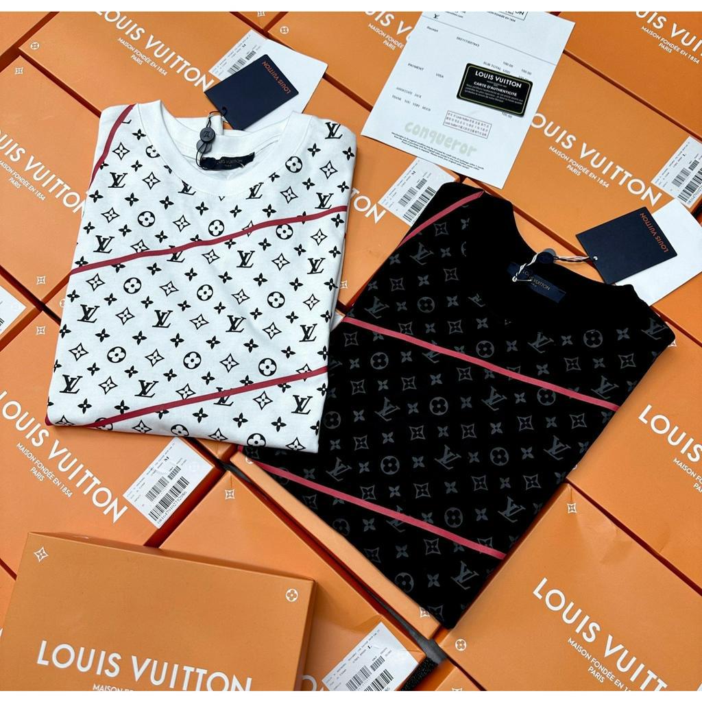 ( Full Box Kèm Phụ Kiện ) Áo Phông Nam Nữ LV In Họa Tiết Hai Màu Trắng Đen, Áo Thun Nam Siêu Cấp Chất Liệu Cotton