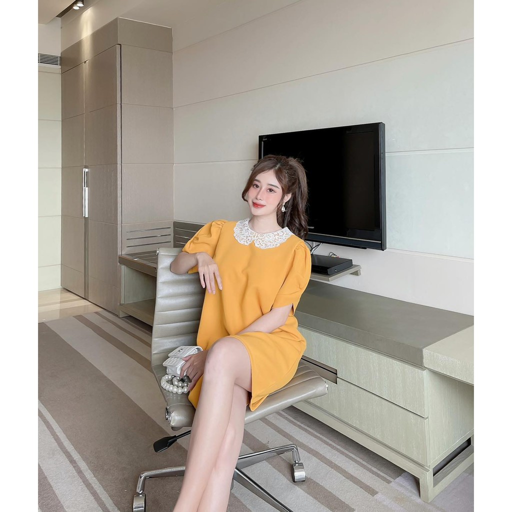 [HÀNG THIẾT KẾ CAO CẤP] Đầm Suông Cổ Ren Công Sở Màu Đen