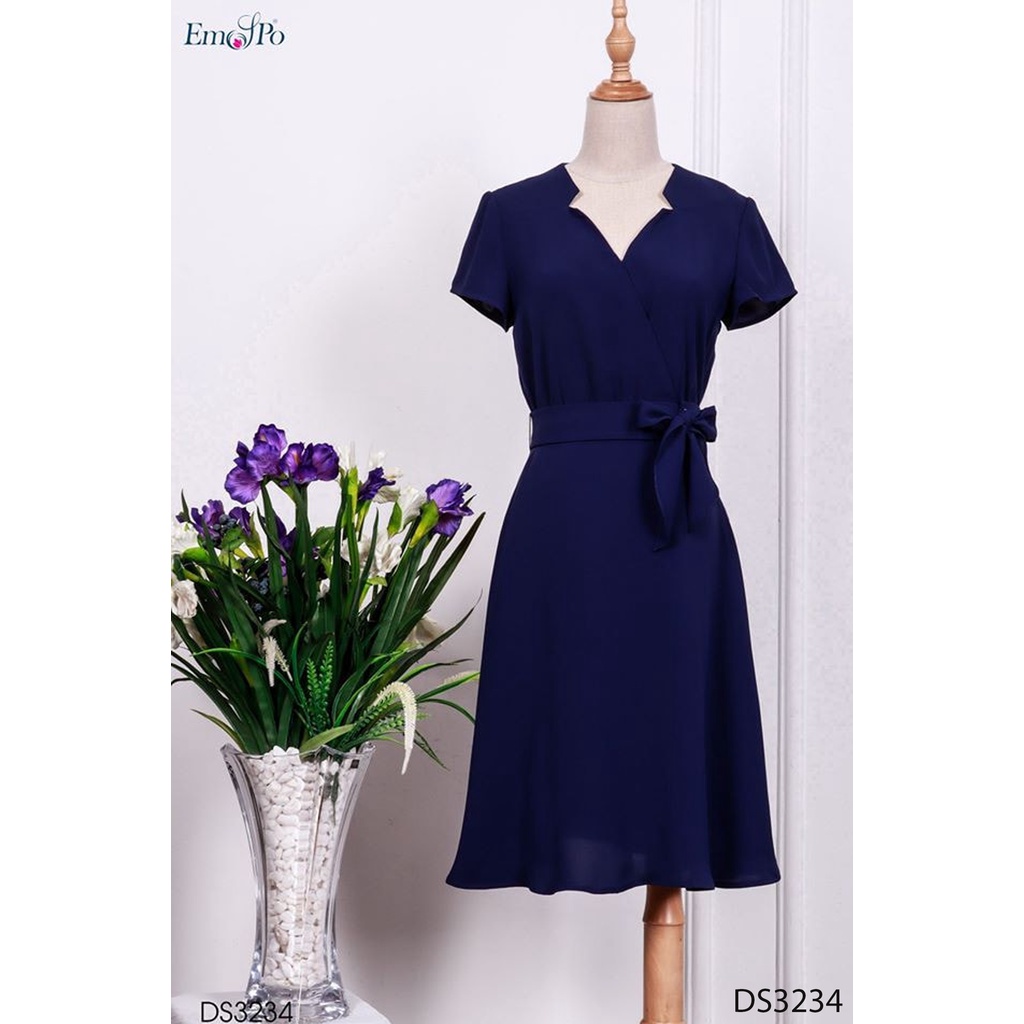 Đầm xòe Emspo tay cộc, cổ tàu cách điệu DS3234