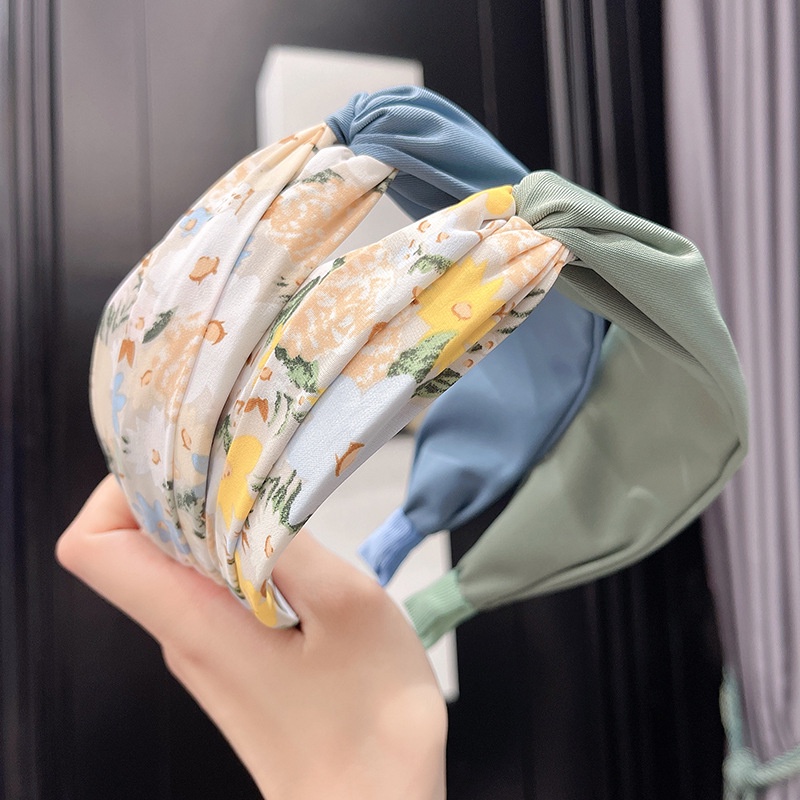 Băng Đô Cài Tóc Bản Rộng Thắt Nút In Họa Tiết Hoa Phong Cách Pháp Thời Trang Cho Nữ