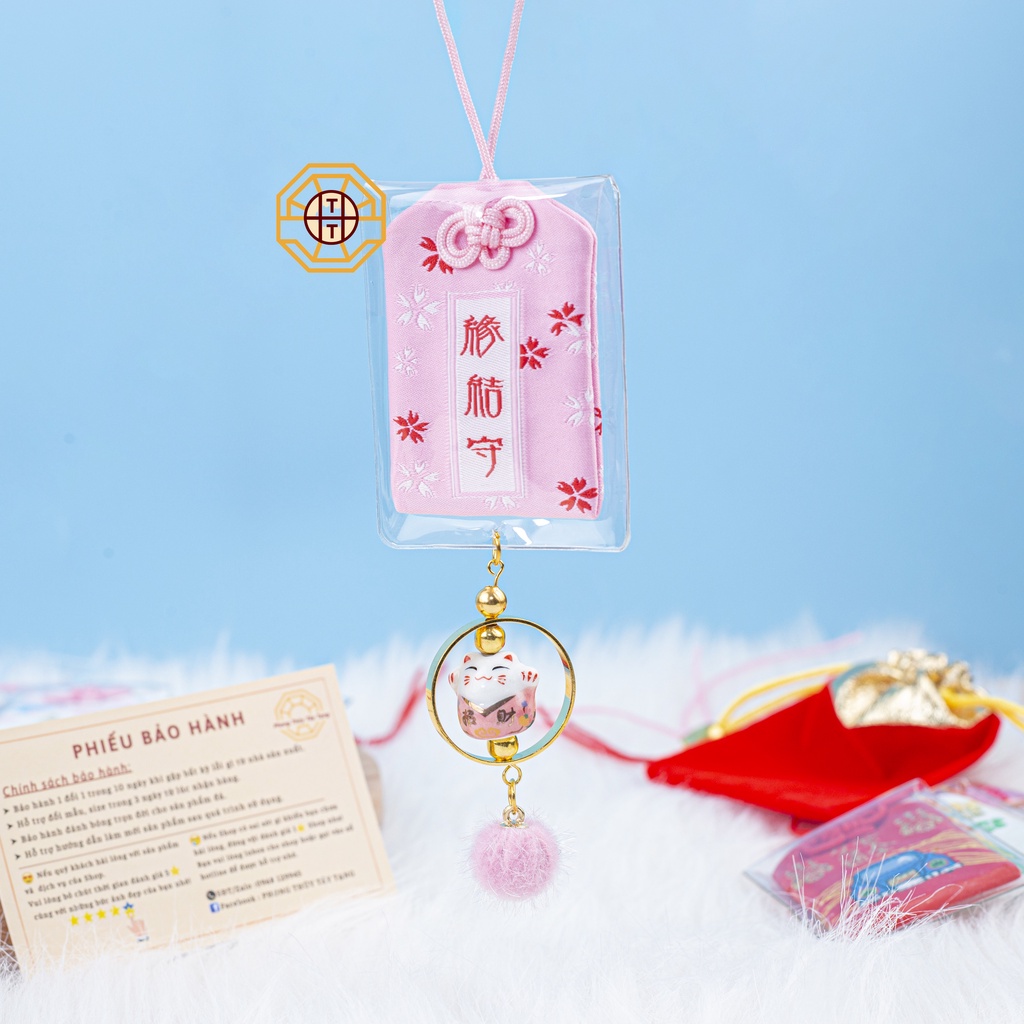 Túi phước may mắn Omamori  mèo tài lộc dễ thương hỗ trợ học tập tình duyên có vỏ bọc bảo vệ