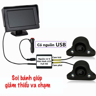 Camera 360 Ô Tô [ Bộ 2 Camera Trái, Phải ] Màn Hình 4.3 ich Full HD Siêu Nét Soi 2 Bánh Giúp Giảm Thiểu Va Chạm, BH 1 Nă