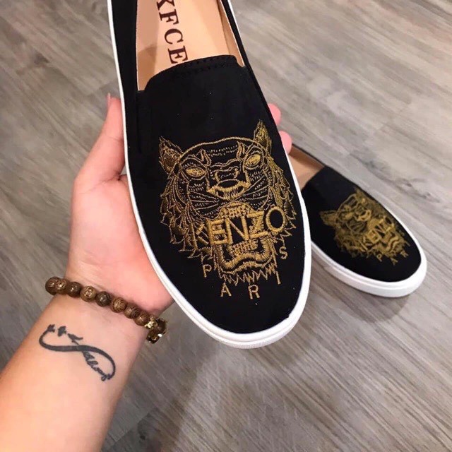 🔥 GIÀY SLIP ON DA LỘN CHÂT NỈ THÊU HỔ SIÊU ĐẸP 🔥