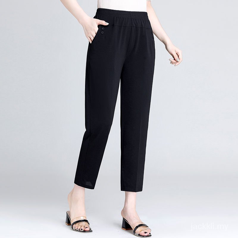 Quần Lụa Lạnh Mỏng Ống Suông Rộng Lưng Cao Co Giãn Thời Trang Mùa Hè Cho Phụ Nữ Trung Niên | BigBuy360 - bigbuy360.vn