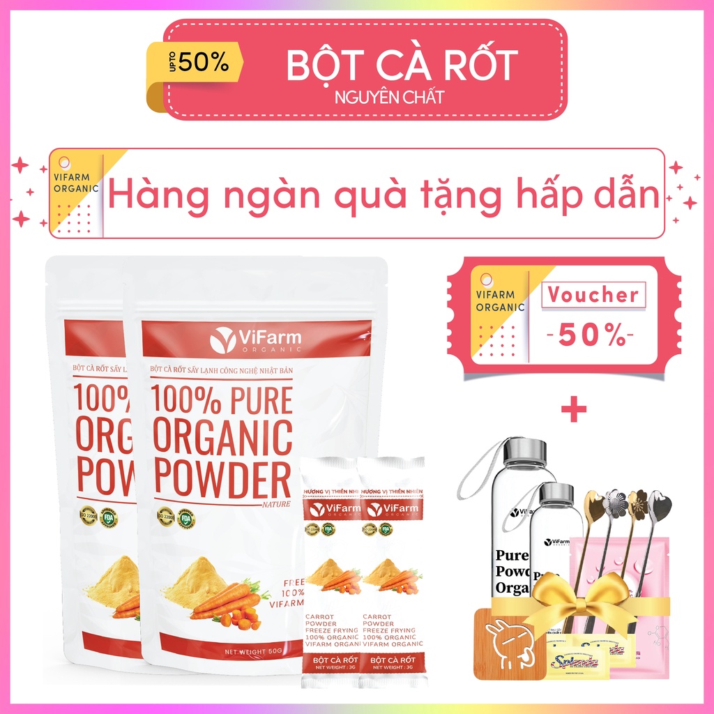  Bột Cà Rốt Nguyên Chất 50g Bổ Sung Vitamin A, Bột Cà Rốt Hữu Cơ Dinh Dưỡng Và Detox