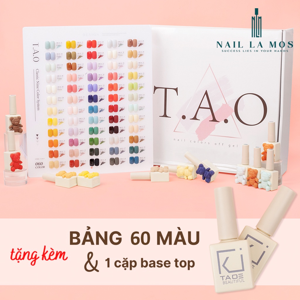 Set sơn gel T.A.O 60 màu chính hãng - Bộ sơn gấu cao cấp tông màu Hàn Quốc tặng kèm bảng màu và cặp base top