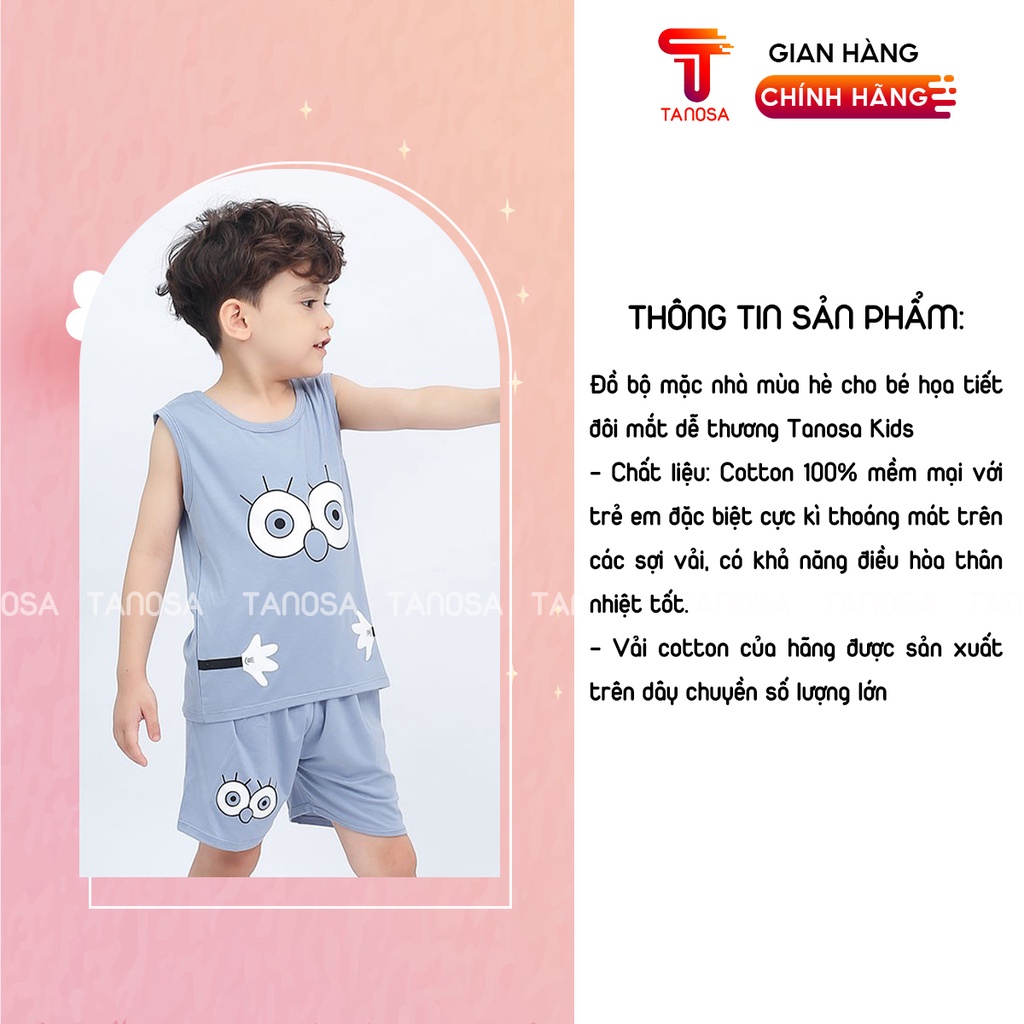 Bộ đồ trẻ em quần đùi áo ba lỗ cotton TANOSA họa tiết mắt dễ thương cho bé 8-22kg