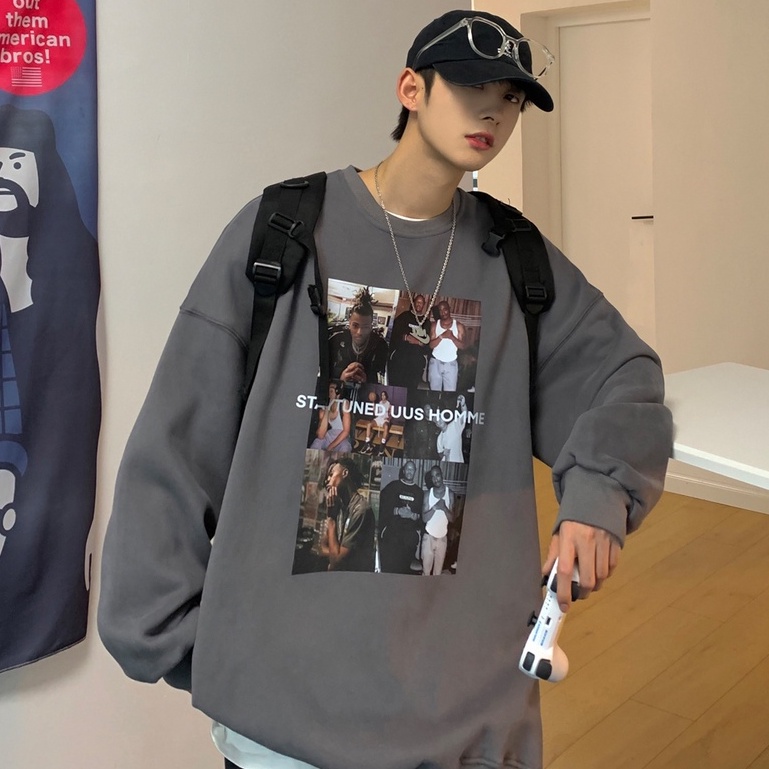 Áo nỉ nam dài tay dáng rộng thời trang Hàn Quốc sành điệu