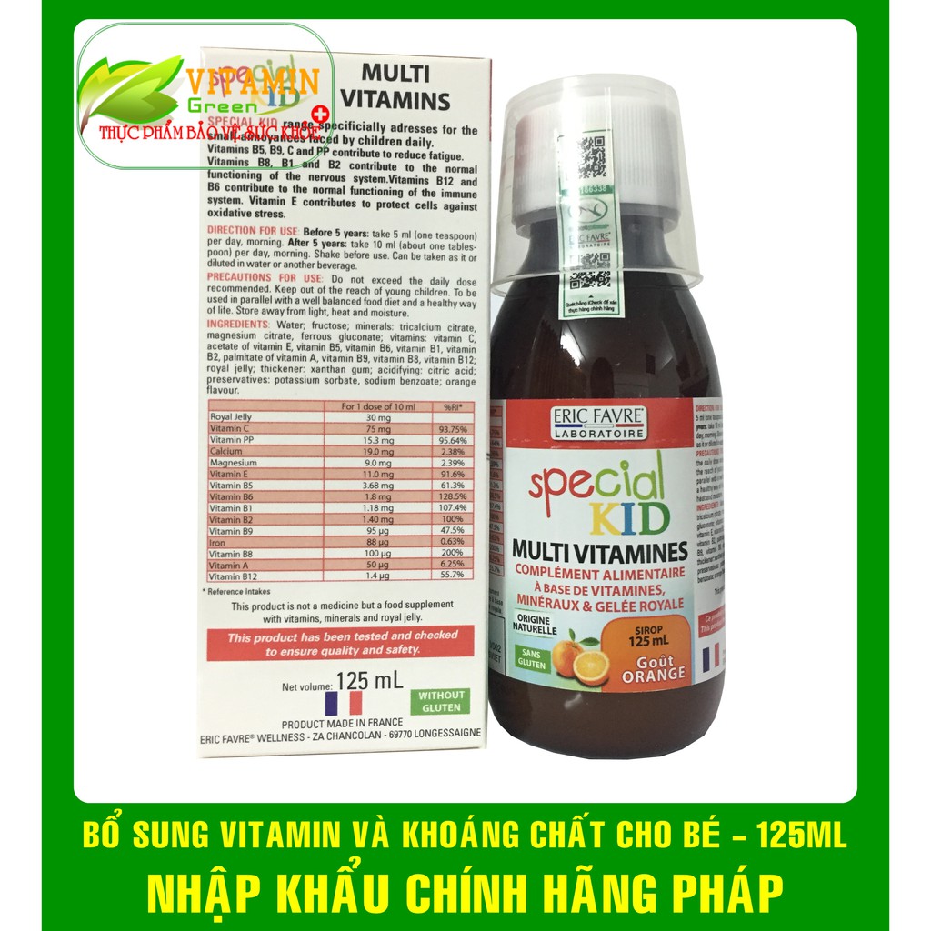 SPECIAL KID MULTIVITAMINES BỔ XUNG VITAMIN VÀ KHOÁNG CHẤT CHO BÉ 125ml | NHẬP KHẨU CHÍNH HÃNG PHÁP