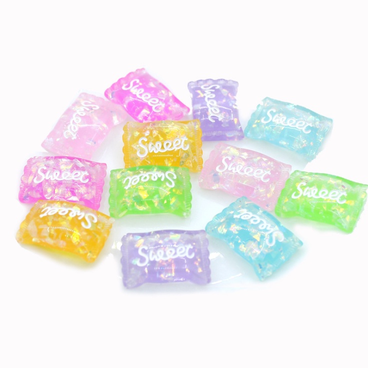 Mẫu charm kẹo Sweet trong suốt nhũ lấp lánh các màu trang trí vỏ ốp điện thoại, dán Jibbitz, kẹp tóc, DIY