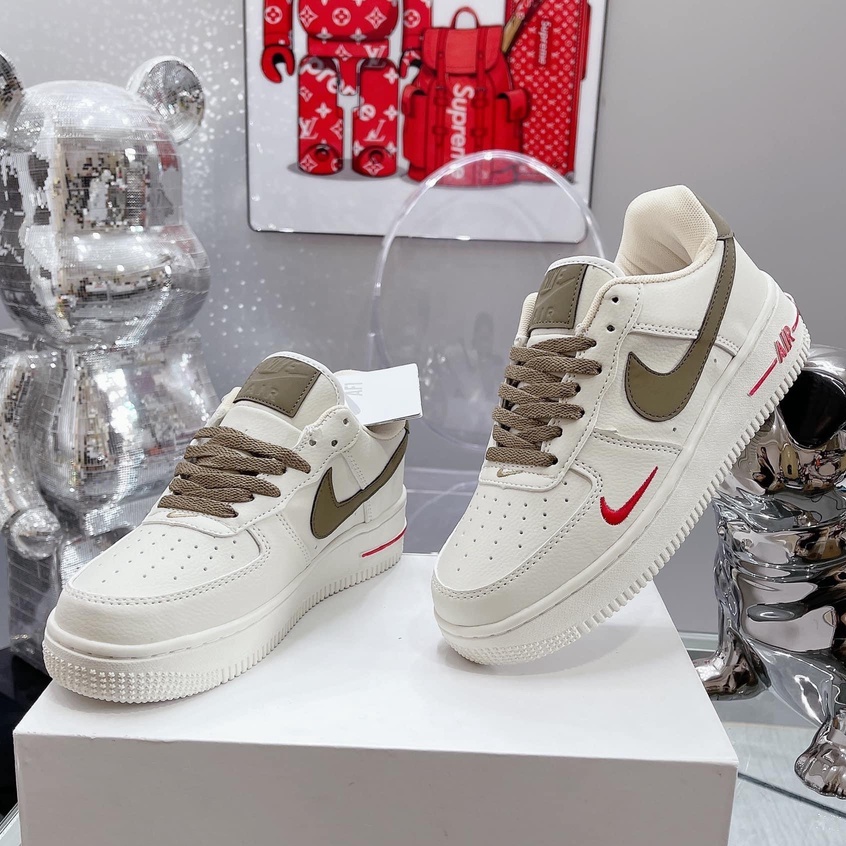 Giày thể thao AF1 Trắng Xám Vệt Đen Mũi Đen, Giày sneaker air force 1 low premium white brown nam nữ cực chất dễ ph