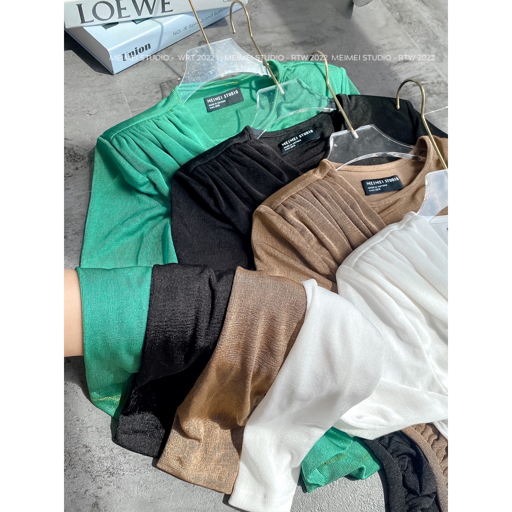 Áo thun Rosie dài tay nhũ xoắn ngực - Chất vải co giãn dáng ôm body tôn dáng | XTA08 | Meimei Studio