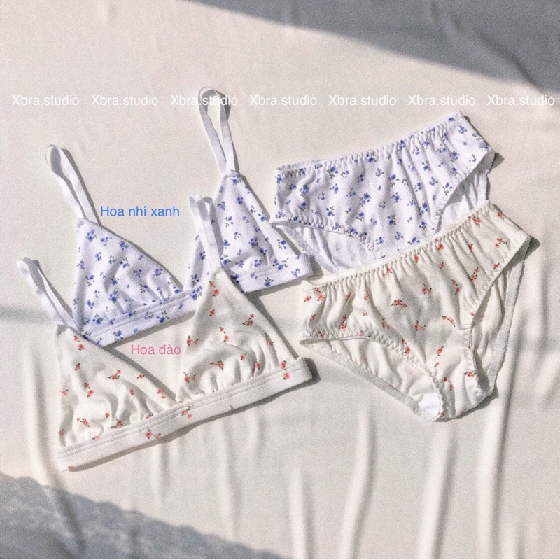 Set bralette, áo lót thun tăm hoa nhí xinh xắn