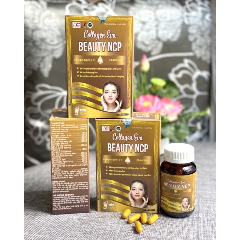 COLAGEN EVA BEAUTY NCP Bổ sung nội tiết tố, tắng da, mờ nám tàn nhang hiệu quả - Hộp 30 viên