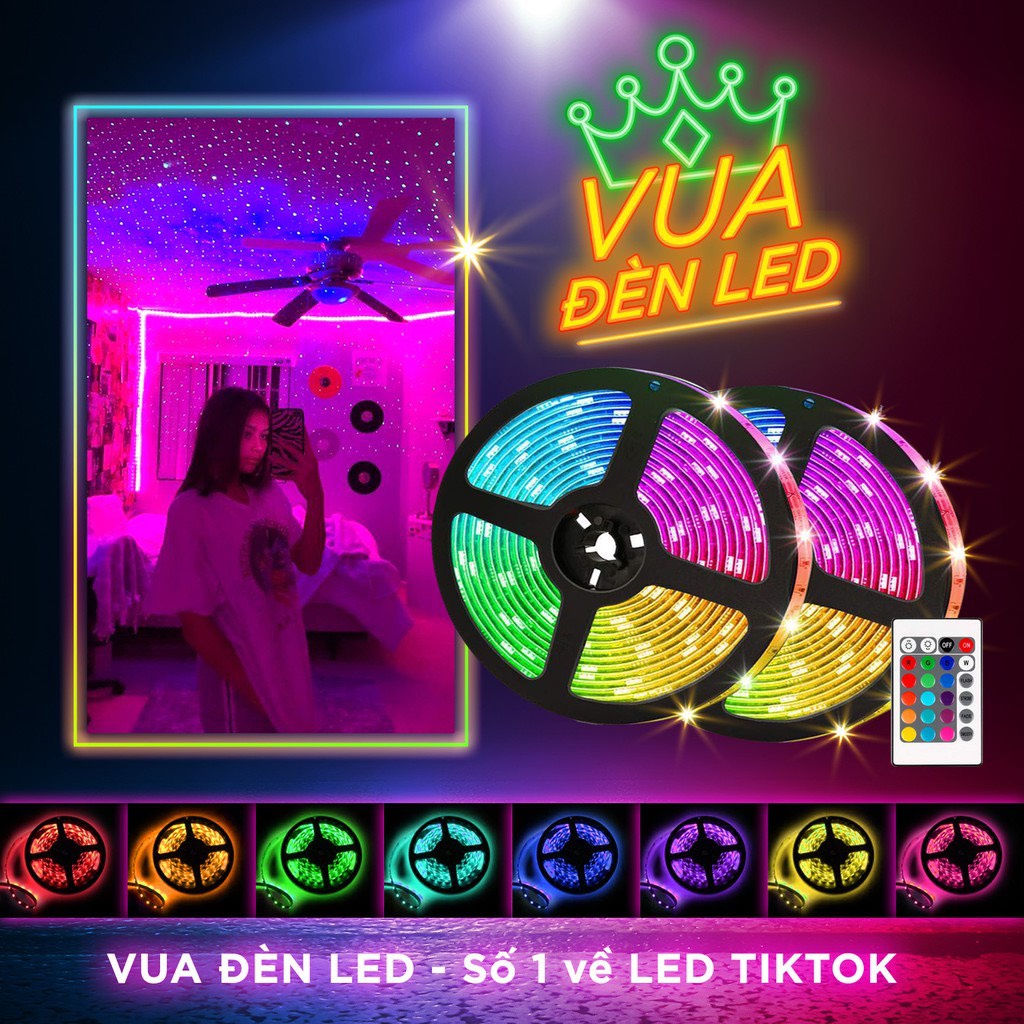 Cuộn đèn Led dây dán 5m 3m đổi nhiều màu (RGB) có remote điều khiển - Đèn Led Tiktok Trang Trí Phòng Ngủ