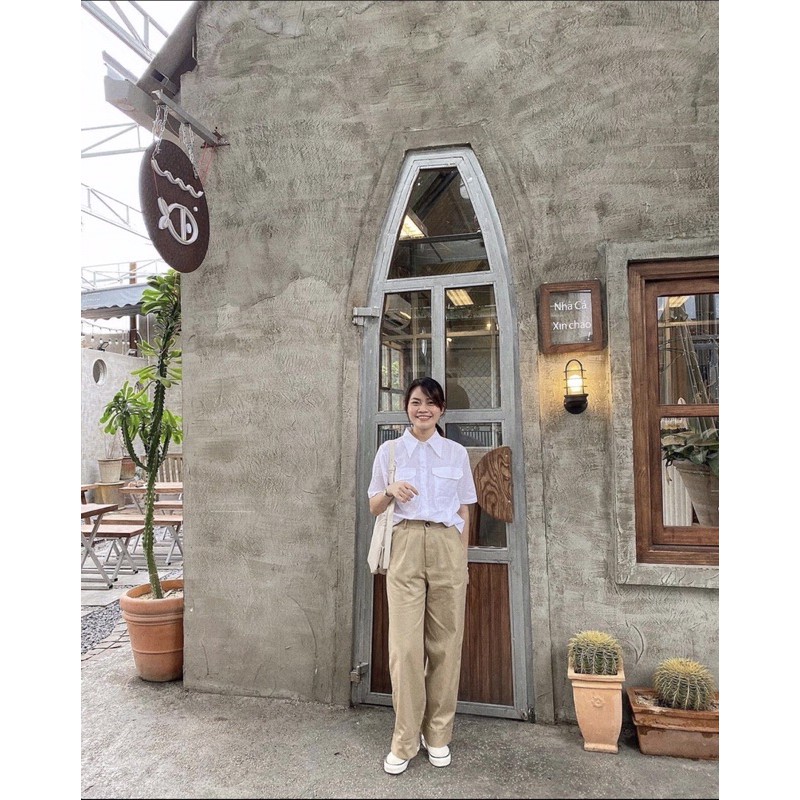 Set áo sơ mi chất vải kate mềm mịn + quần suông kaki k nhăn