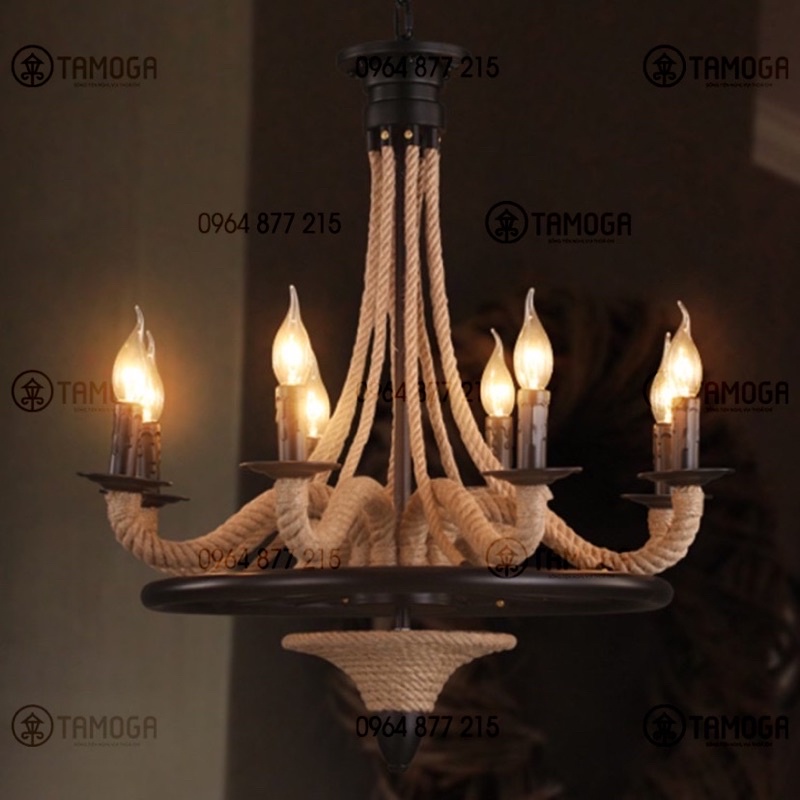 Đèn trần trang trí, đèn trần phòng khách dây thừng HAPOVA GANA 0984 + Kèm bóng led chuyên dụng