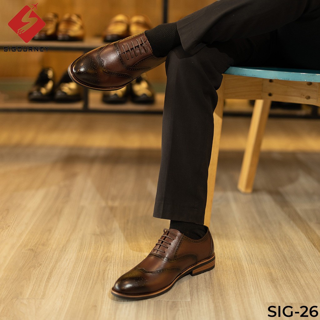 Giày Oxford nam họa tiết Brogues đục lỗ cực đẹp SIGOURNEY SIG-26