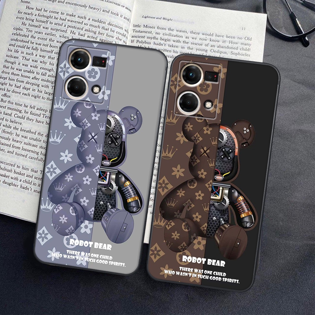 Ốp lưng Oppo RENO 7 4G / RENO 8 4G - ỐP BẢO VỆ CAMERA in hình Gấu nâu - hồng, Gấu Be@rick  cực CUTE, DỄ THƯƠNG