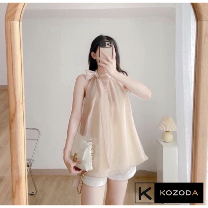 Áo voan thắt nơ rời buộc 2 kiểu áo yếm dáng mềm mại tiểu thư Hàn Quốc mặc được hai kiểu Kozoda M62 | WebRaoVat - webraovat.net.vn