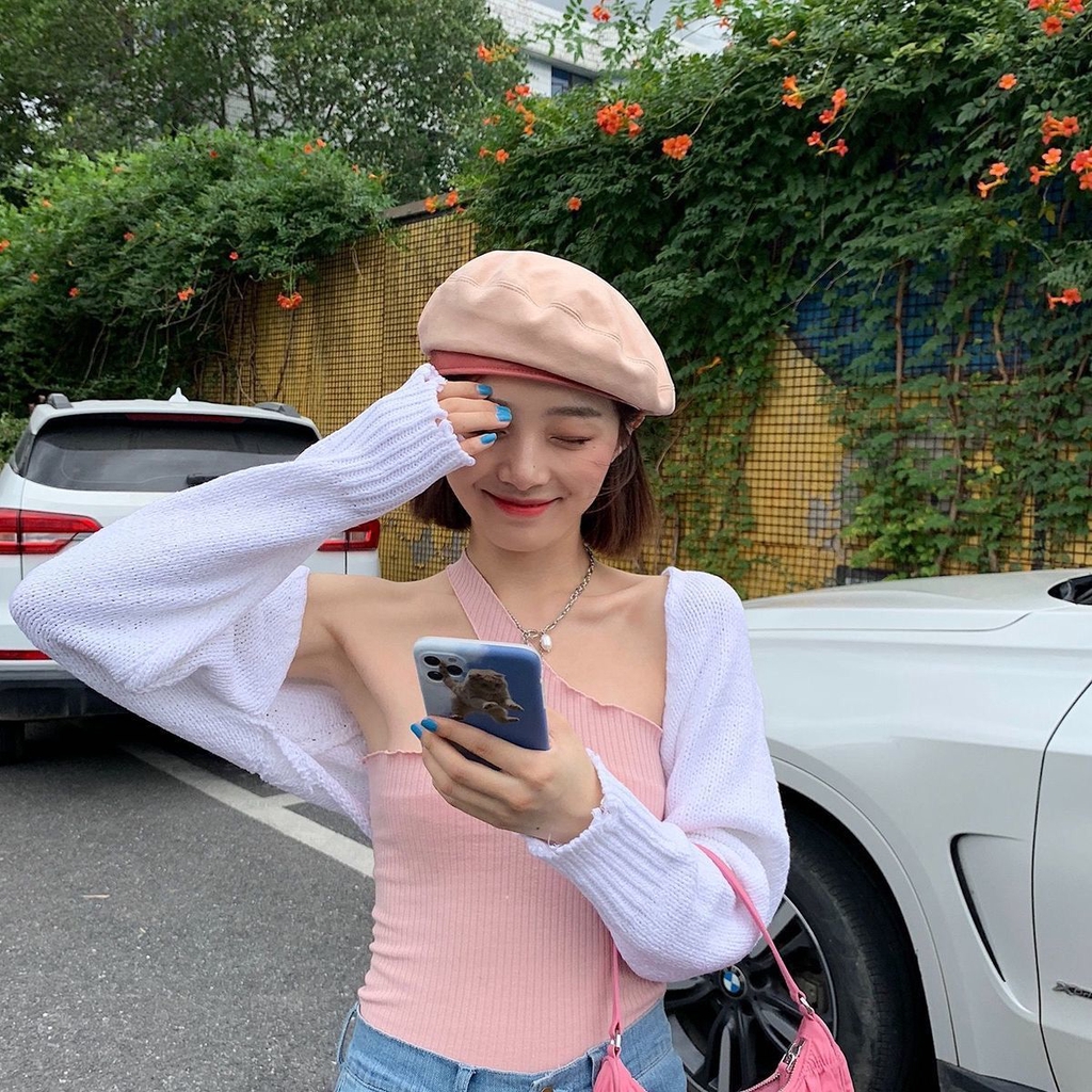 Mũ Beret Da pu Màu Trơn Thời Trang Vintage Nhật Hàn Cho Nữ