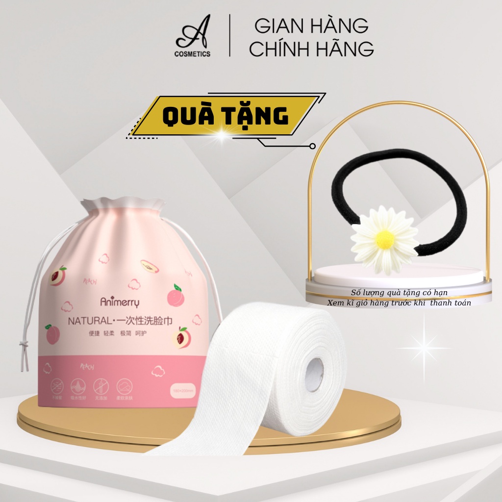 Khăn lau mặt dùng 1 lần ANIMERRY cuộn 40 khăn - siêu mềm, thấm hút cực tốt -  Acosmetics, 50g, Tặng dây cột tóc