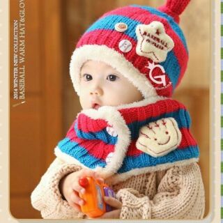Set mũ và khăn cổ len cho bé yêu
