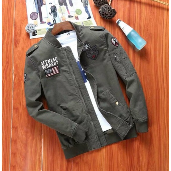 Aó Khoác Kaki Nam  Họa Tiết Hình Cá Cờ Mỹ Thêu Thời Trang Trẻ Sành Điệu UTS