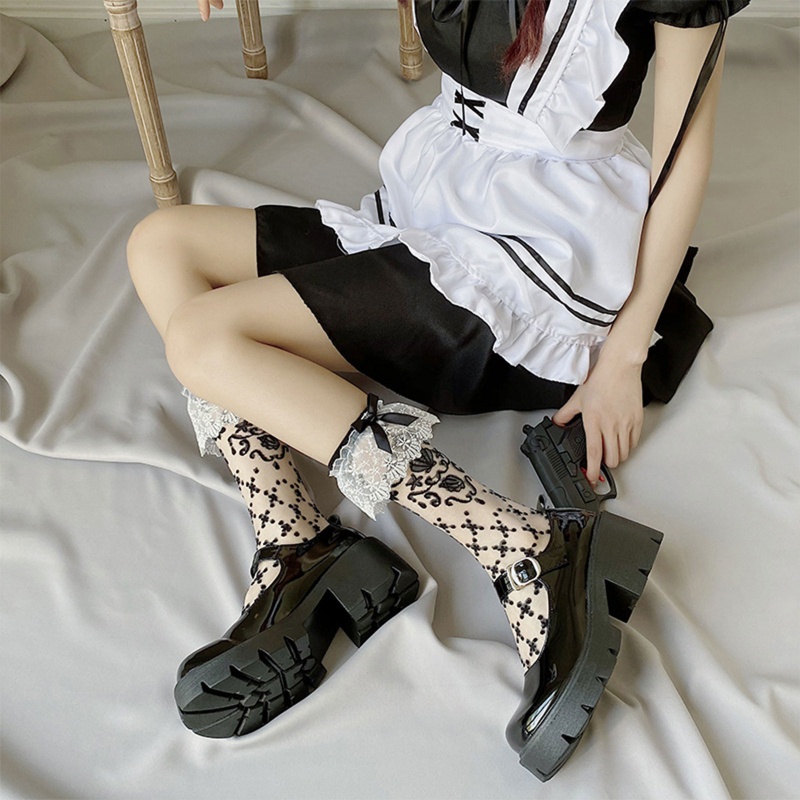 Xixi Đôi Vớ Sợi Thủy Tinh Mỏng Phối Ren Thắt Nơ Phong Cách Lolita Dành Cho Nữ