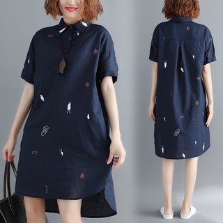 H09 Đầm big size dáng suông cổ sơ mi kiểu dáng đơn giản