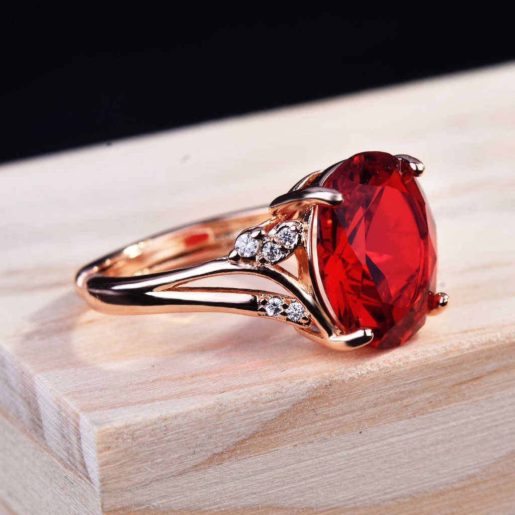 Nhẫn Bạc 925 Đính Đá Quý Hình Oval Màu Đỏ Thật Có Thể Điều Chỉnh Kích Thước