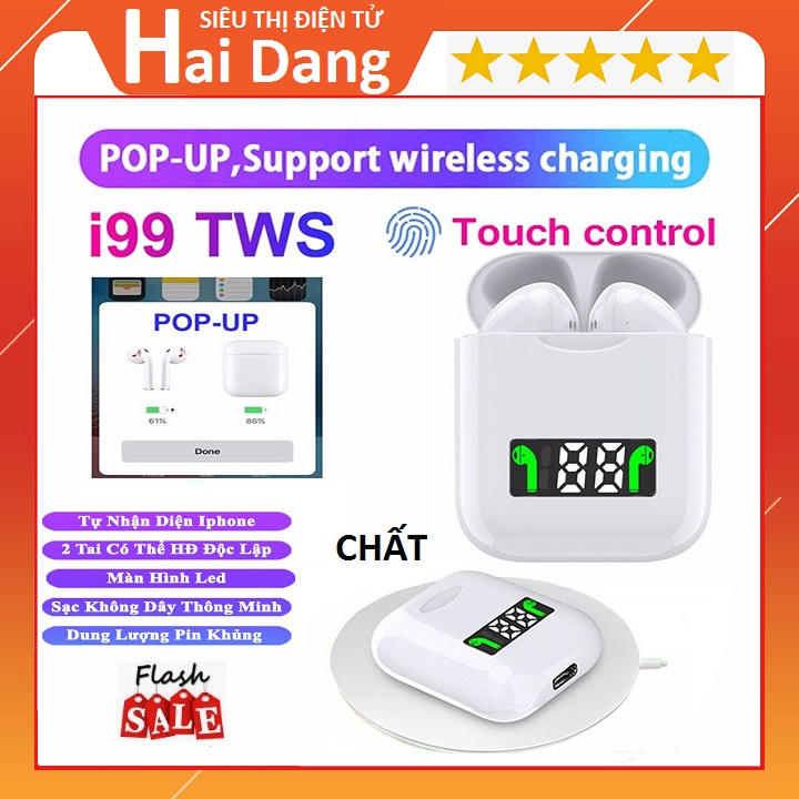 Tai Nghe Bluetooth 5.0, Tai Nghe Bluetooth I99 Super Bass Hỗ Trợ Sạc Không Dây Màn Hình LED