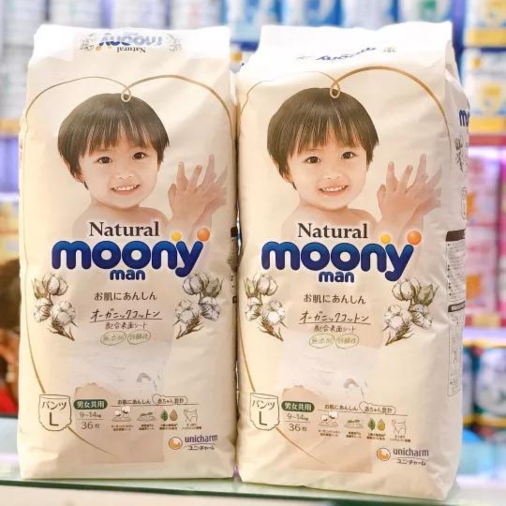 Bỉm Moony Natural nội địa Nhật Bản đủ size Dán/Quần NB63/S58/M48/L36/XL32