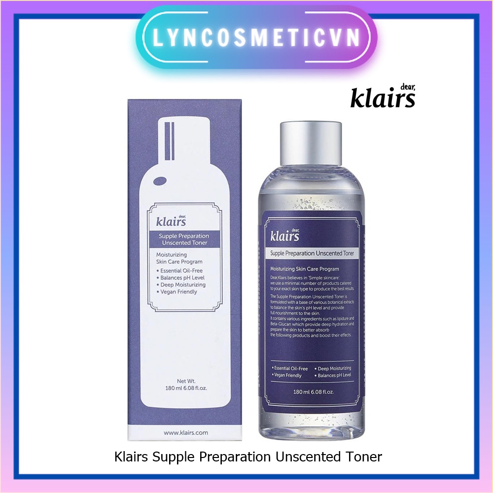 Nước Hoa Hồng Không Mùi Dưỡng Ẩm, Làm Dịu Da Klairs Supple Preparation Unscented Toner
