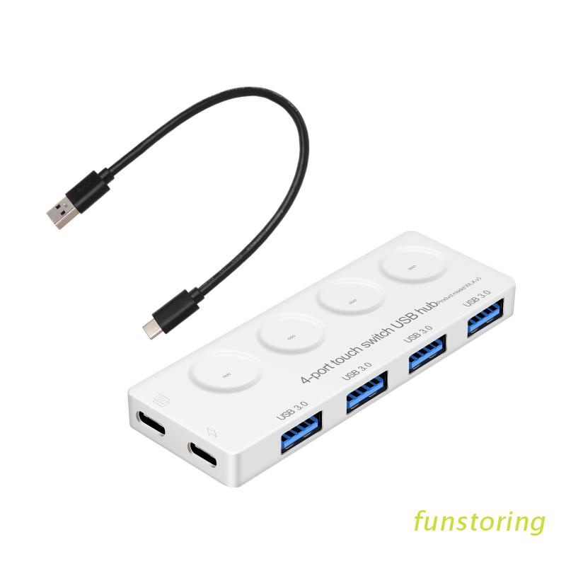 Bộ Hub Chia 4 Cổng Usb 3.0 Có Công Tắc + Đèn Led Cho Laptop / Máy Tính