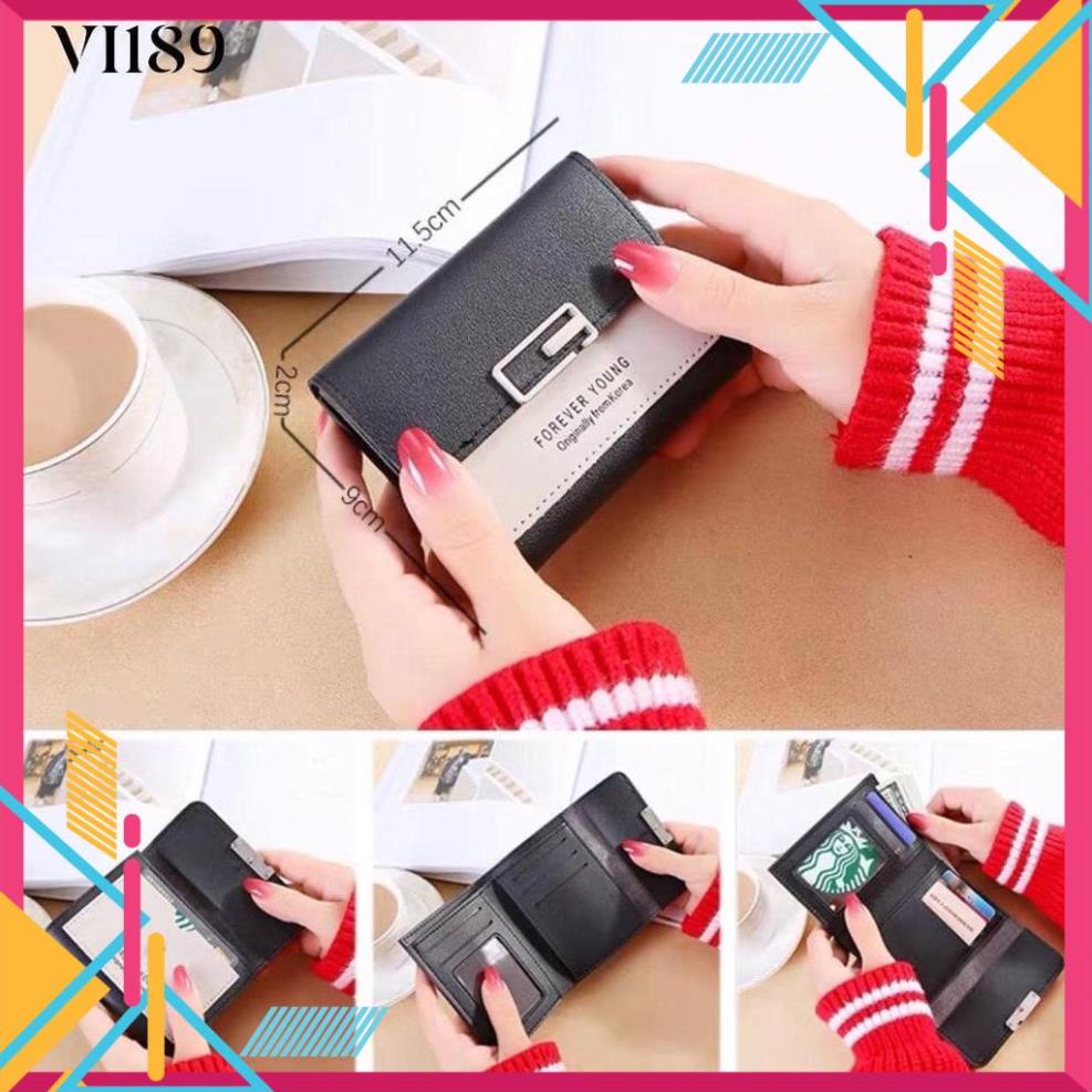 ] Ví in forever young nhiều ngăn tiện dụng,💖FREESHIP💖 ví nữ ngắn da cao cấp