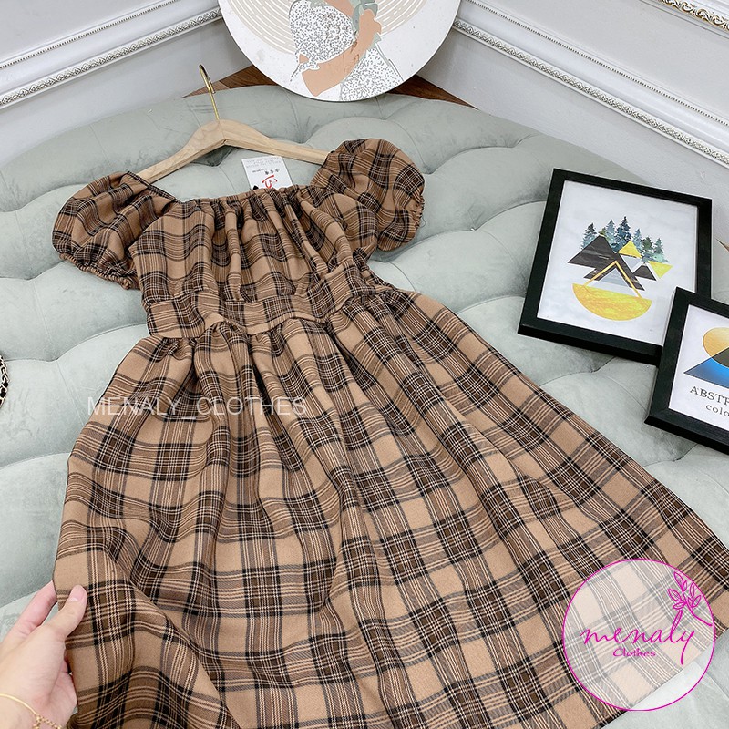 Váy xòe nữ chữ A cổ vuông tay bồng V01, mẫu váy cổ vuông ôm eo tôn dáng màu kết hợp, kiểu dáng nữ tính | BigBuy360 - bigbuy360.vn