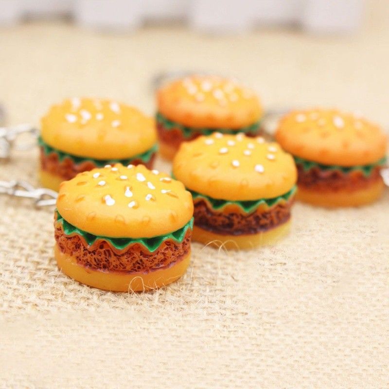 Móc khóa hình bánh hamburger 3D dễ thương