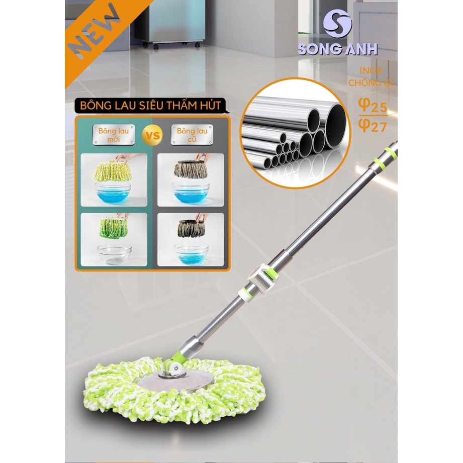 CÂY LAU NHÀ SONG ANH MẪU MỚI, HÀNG CAO CẤP FULL INOX THIẾT KẾ HIỆN ĐẠI