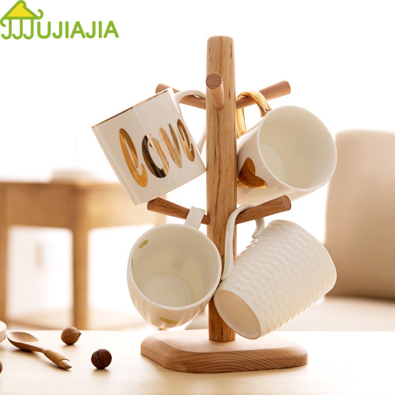 Giá đỡ JUJIAJIA bằng gỗ treo cốc nước thiết kế sáng tạo tiện dụng