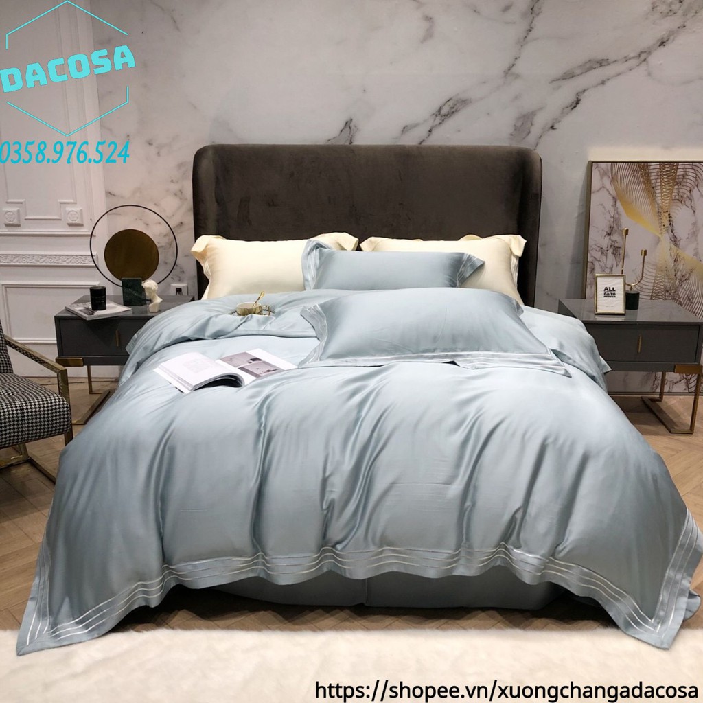 Set Chăn Ga Gối Lụa Tencel 80S Viền Kẻ Cao Cấp Siêu Mát Đế Vương Nhập Khẩu Nguyên Bộ- Dacosa