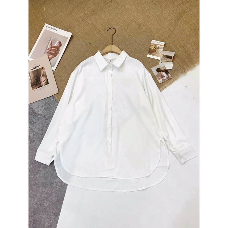 Áo sơ mi nữ dài tay TRƠN Basic Unisex Dáng Rộng Trắng và Đen Kiểu áo sơ mi nữ tay dài form rộng suông beautyonevn | BigBuy360 - bigbuy360.vn