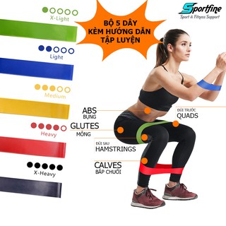Bộ 5 dây đàn hồi kháng lực Miniband Dây đàn hồi tập mông đùi đa năng