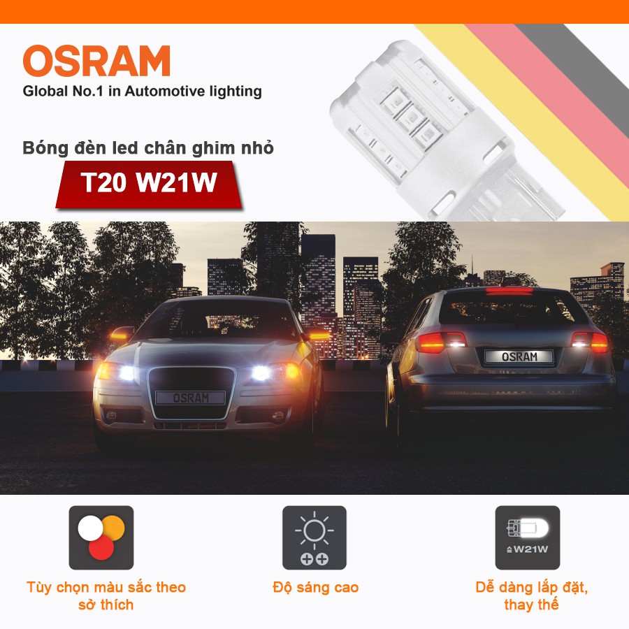 Bóng đèn led chân ghim nhỏ OSRAM STANDARD RETROFIT W21W 12v màu đỏ