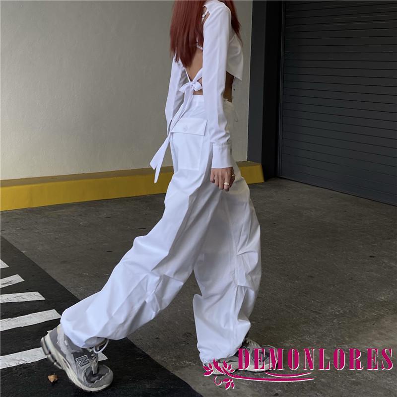 Quần Dài Dáng Suông Lưng Thun Rút Dây Màu Trơn Thời Trang Mùa Hè Cho Nữ